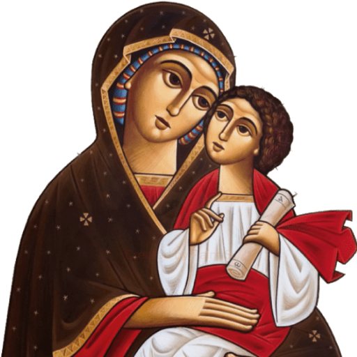 Icon of St. Mary holding the child Christ, who holds a scroll