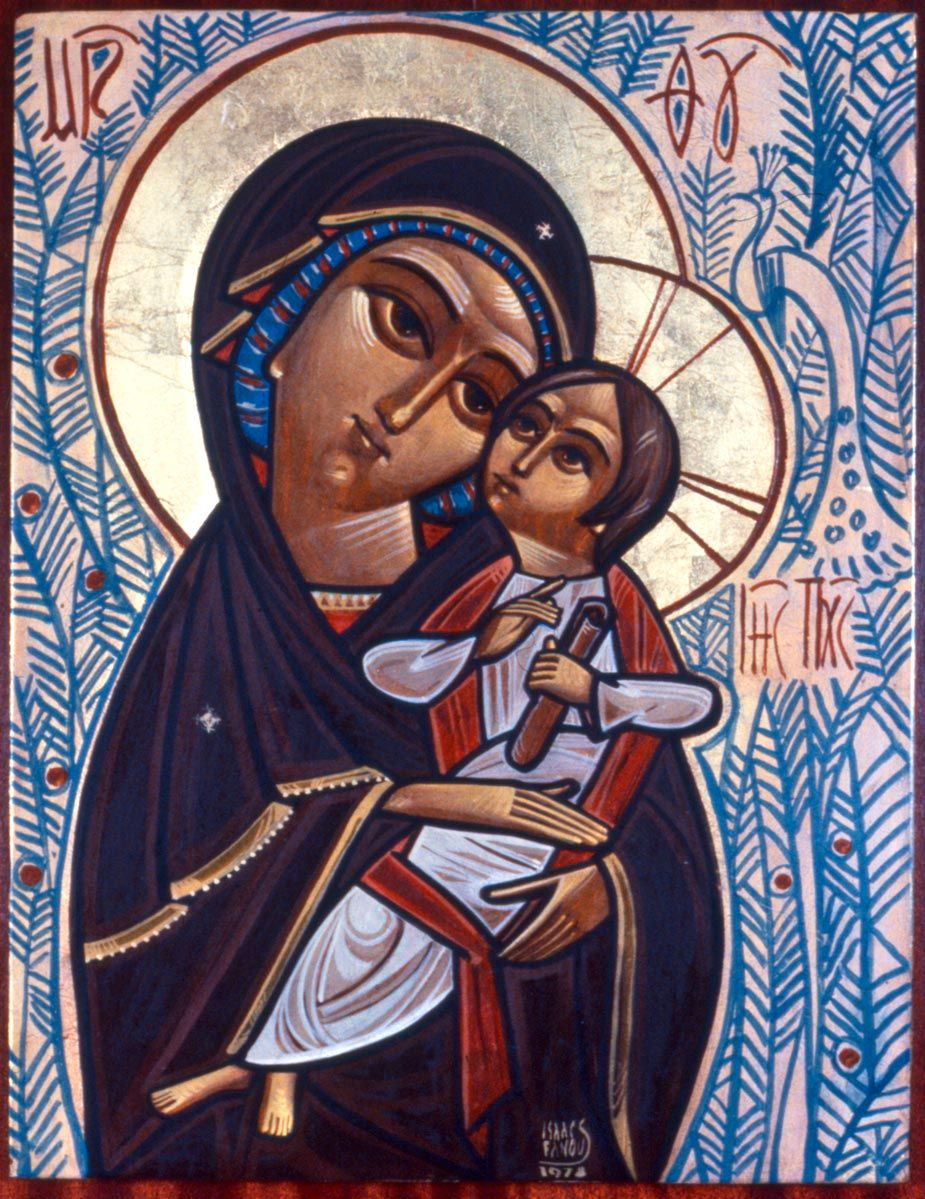 Coptic icon of the Theotokos holding Christ